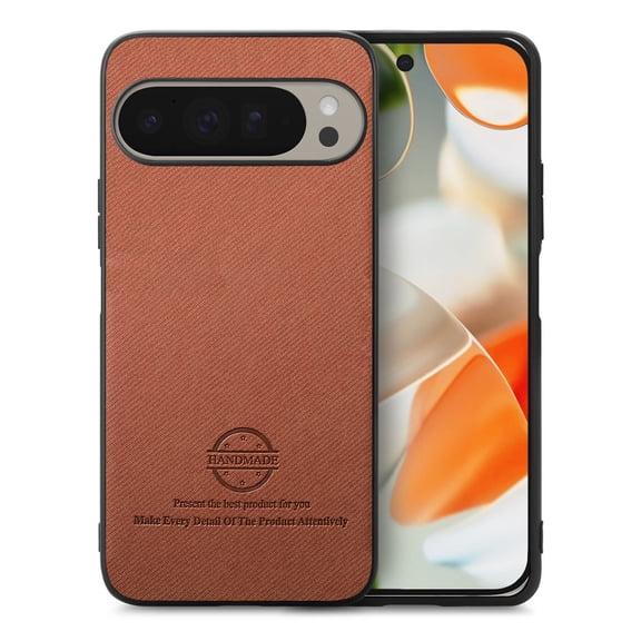 Dteck Case for Google Pixel 9 Pro XL,Slim Premium Canvas Grain PU Leather,Soft TPU Bumper,Non-Slip Anti-Scratch Shock-Absorbent,Protective Phone Cover for Google Pixel 9 Pro XL,Brown