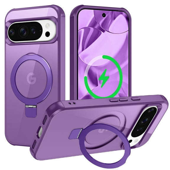 Dteck Case for Google Pixel 10/10 Pro ,Magnetic Invisible Stand Compatible with MagSafe Military Grade Drop Protection Slim TPU+PC Frosted Translucent Back Shockproof Protective Cover,Purple