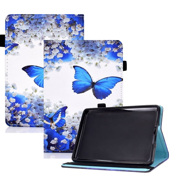 Dteck Case for Kindle Paperwhite 11th Generation 2021 6.8 inch,Shockproof Smart Leather Pattern Card Holder Wallet Folio Rubber Case Kickstand Cover with Elastic Band,Blue Butterfly