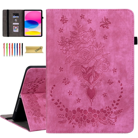Dteck Case for Kindle Paperwhite (11th Generation, 2021 release), Embossed Butterfly PU Leather Card Holder Folio Cover with Stylus Loop, Multiple Viewing Angles Stand Protective Shell,Rose