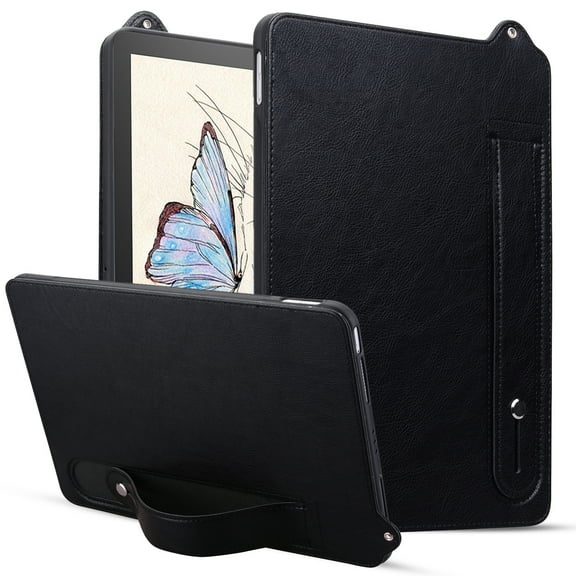 Dteck Case for Kindle Paperwhite 12th Gen 2024 7-inch and Kindle Colorsoft Signature Edition, Lightweight PU Leather Handle Strap Holder Soft TPU Protective Cover,Black