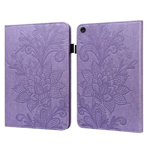 Dteck Case for Lenovo Tab M10 3rd Gen 10.1 inch 2022 (TB-328F), Shockproof Embossed Floral Flower Folding Stand Protective PU Leather Flip Wallet Card Slot Tablet Cover, Purple