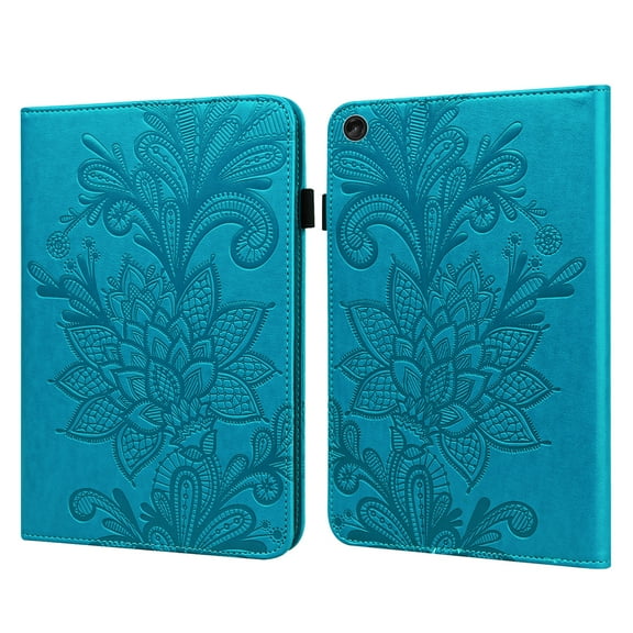 Dteck Case for Lenovo Tab M10 3rd Gen 10.1 inch 2022 (TB-328F), Shockproof Embossed Floral Flower Folding Stand Protective PU Leather Flip Wallet Card Slot Tablet Cover, Blue