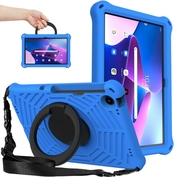 Dteck Case for Lenovo Tab M10 Plus 3rd Gen 10.6 inch Tablet (TB-125F/TB-128F) 2022, Heavy Duty Shockproof Case with 360° Rotating Stand Crossbody Shoulder Strap,Blue