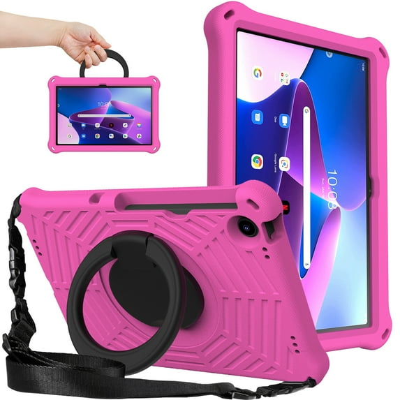 Dteck Case for Lenovo Tab M10 Plus 3rd Gen 10.6 inch Tablet (TB-125F/TB-128F) 2022, Heavy Duty Shockproof Case with 360° Rotating Stand Crossbody Shoulder Strap,Rose