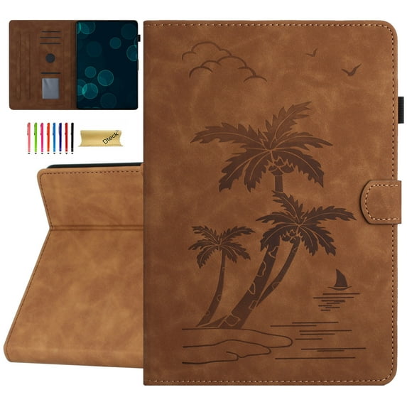 Dteck Case for Lenovo Tab M10 Plus 3rd Gen 2022, Embossed PU Leather Flip Cover with Card Holder for Lenovo Tab M10 Plus 3rd Gen TB-125FU TB-128FU TB-128XU 10.6" 2022 Tablet, Auto Wake/Sleep,Brown