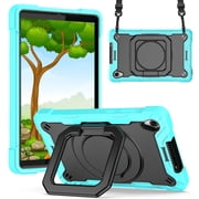 Dteck Case for Lenovo Tab M8 2nd Gen TB-8705F FHD 8.0-inch,Shockproof Rugged Rubber Armor Hybrid Hard Kickstand Kids Friendly Cover with Shoulder Strap,Aqua+Black
