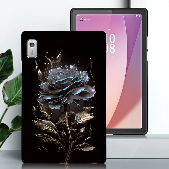 Dteck Case for Lenovo Tab M9 2023, Slim Lightweight TPU Cute Pattern Back Protective Cover for Tab M9 9-inch 2023 Release (Tab M9 TB310FU / TB310XU),Black Rose