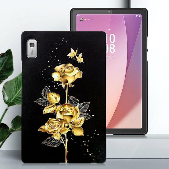 Dteck Case for Lenovo Tab M9 2023, Slim Lightweight TPU Cute Pattern Back Protective Cover for Tab M9 9-inch 2023 Release (Tab M9 TB310FU / TB310XU),Gold Rose