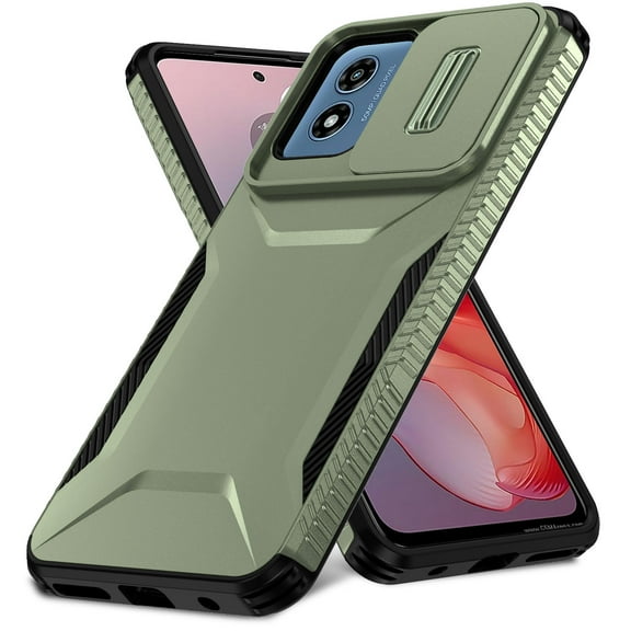 Dteck Case for Motorola Moto G Play 4G 2024, Shockproof Anti-Slip Case with Slide Lens Heavy Duty Protective Armor Cover Case for Moto G Play 4G 2024, Darkgreen