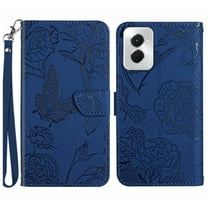 Dteck Case for Motorola Moto G Stylus 5G 2024,Crossbody Lanyard Flip Wallet Case Magnetic Card Slot Foldable Embossed Butterfly Leather Cover,Darkblue