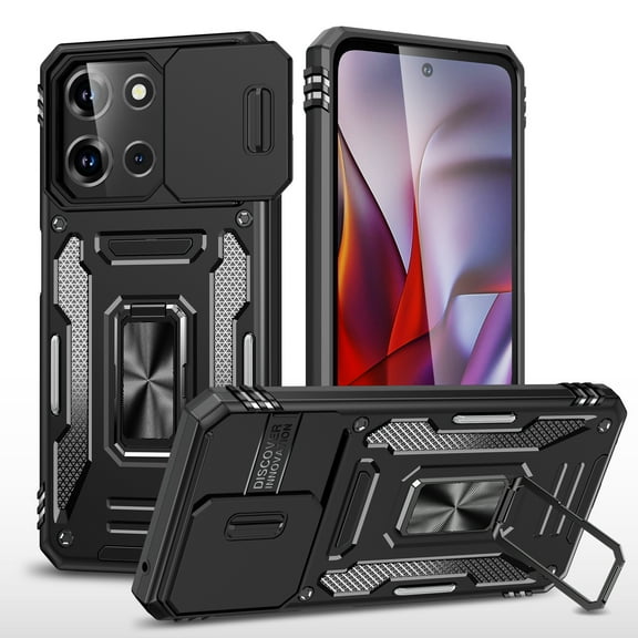 Dteck Case for Motorola Moto G Stylus 5G 2025,Shockproof TPU+PC 360° Kickstand Ring Holder Case Heavy Duty Phone Back Military Grade Protective Cover,Black