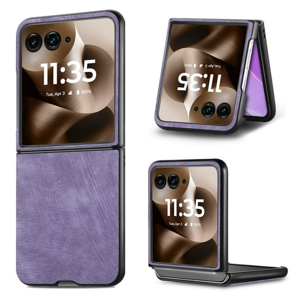 Dteck Case For Motorola Razr 2025 / Razr 60, Vintage PU Leather PC+PU Protective Flip Wireless Charging Business Anti-Fingerprint Soft Edge Phone Cover Drop Protection, Purple