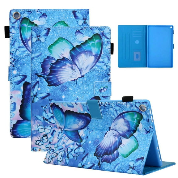 Dteck Case for New Kindle Fire HD 10 Tablet (9th/7th/5th Generation, 2019/2017/2015), Fire HD 10.1 inch Case, Premium PU Leather Stand Cover with Smart Auto Wake/Sleep, Butterfly