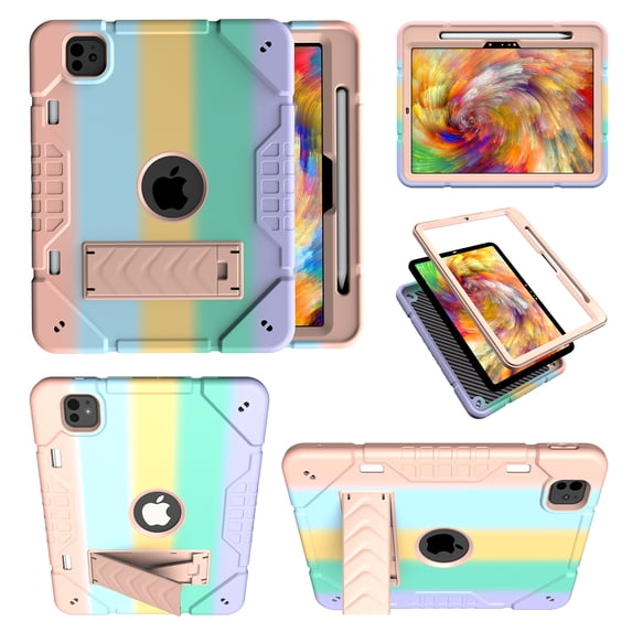 Dteck Case for New iPad Pro 11 inch 2024 (Model A2836, A2837, A3006), Heavy Duty Shockproof Rugged Tablet Protective Cover with Kickstand and Strap for Kids,Colourfulblue