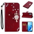 thumbnail image 1 of Dteck Case for OnePlus Nord N200 5G,Magnetic Bling Diamond Leather Card Holder Wallet Owl Pattern Case Kickstand Shockproof Protective Phone Cover with Wrist Strap,Winered, 1 of 7