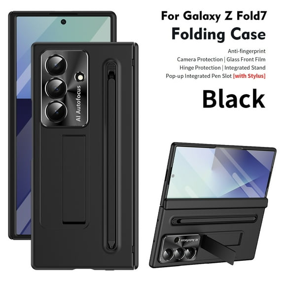 Dteck Case for Samsung Galax Z Fold 7,Shockproof Hinge Protection PC Case Built-in Screen Protection Stand Cover with Pen Stylus for Galaxy Z Fold 7,Black