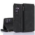 thumbnail image 1 of Dteck Case for Samsung Galaxy A13 5G,Durable PU Leather Magnetic Flip Zipper Card Holder Wallet Case Shockproof Rubber Kickstand Cover with Wrist Strap for Galaxy A13 5G, Black, 1 of 8