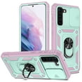 thumbnail image 1 of Dteck Case for Samsung Galaxy A13 5G,Shockproof Rubber Rugged Ring Holder Kickstand Case Slide Camera Lens Protector Hybrid Card Holder Pocket Lightweight Cover,Green+Pink, 1 of 9