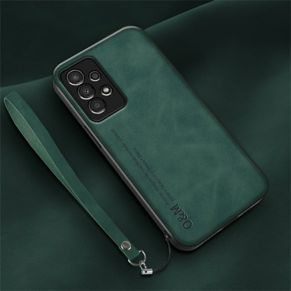 Dteck Case for Samsung Galaxy A14 5G, Elegant Premium Leather Slim Fit Shockproof Wrist Strap Magnetic Work with Car Mount Holder Protective Case for Samsung A14 5G, Darkgreen
