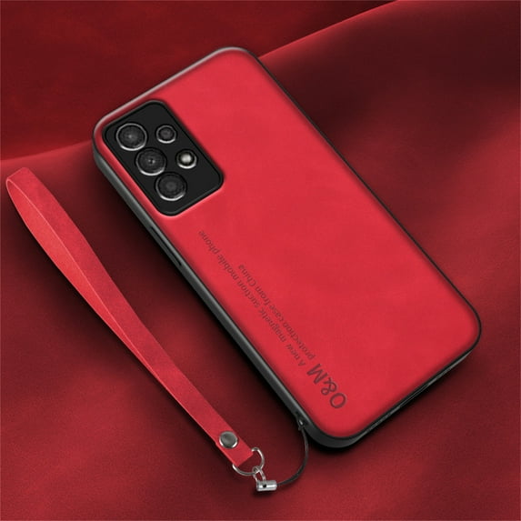 Dteck Case for Samsung Galaxy A14 5G, Elegant Premium Leather Slim Fit Shockproof Wrist Strap Magnetic Work with Car Mount Holder Protective Case for Samsung A14 5G, Red