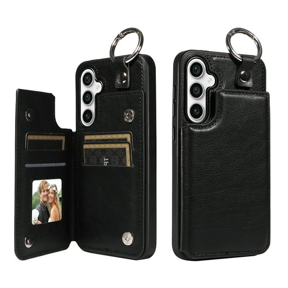 Dteck Case for Samsung Galaxy A14 5G,Magnetic Clasp Luxury PU Leather Card Slots Stand Durable Shockproof Case Back Wallet Flip Cover with Ring Buckle Cover for Galaxy A14 5G,Black