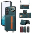 thumbnail image 1 of Dteck Case for Samsung Galaxy A14 5G Wallet Case, Crossbody Card Holder Purse with Lanyard for Women, 360° Ring Kickstand Magnetic Flip Leather Cover for Galaxy A14 5G,Cyan, 1 of 11