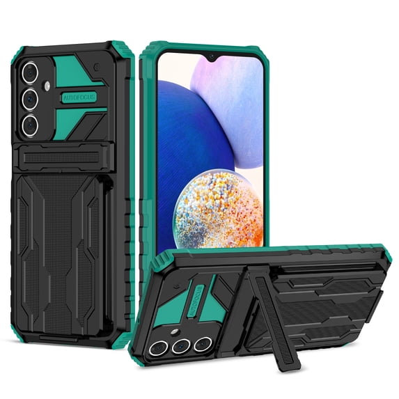 Dteck Case for Samsung Galaxy A15 5G with Detachable Card Holder Cover,Shockproof Rubber Kickstand Rugged Military Grade Protective Back Phone Case,Darkgreen