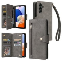 Dteck Case for Samsung Galaxy A15 5G,Magnetic Premium PU Leather Wallet Card Slots Case Zipper Flip Folio with Wrist Strap Kickstand Protective Cover for Galaxy A15,Gray