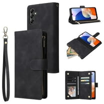 Dteck Case for Samsung Galaxy A16 5G with Card Slots,Magnetic Closure Leather Zipper Wallet Case Durable Flip Folio Kickstand Full Body Portection Cover Wrist Strap for Galaxy A15,Black