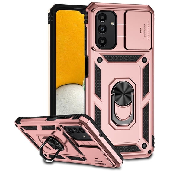 Dteck Case for Samsung Galaxy A16 5G, Sliding Lens Protection Cover, Hybrid Shockproof Cover with Ring Kickstand Rugged Case for Samsung Galaxy A16 5G, Rosegold