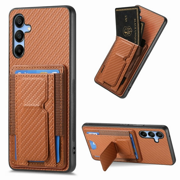 Dteck Case for Samsung Galaxy A24 4G,Shockproof Carbon Fibre Pattern Leather Case Card Slots Wallet Folding Bracket Stand Cover for Galaxy A24 4G,Brown