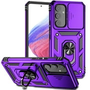 Dteck Case for Samsung Galaxy A25 5G, Camera Protection Sliding Lens Cover,Military Grade Shockproof Cover with Kickstand Rugged Case for Samsung Galaxy A25 5G,Purple