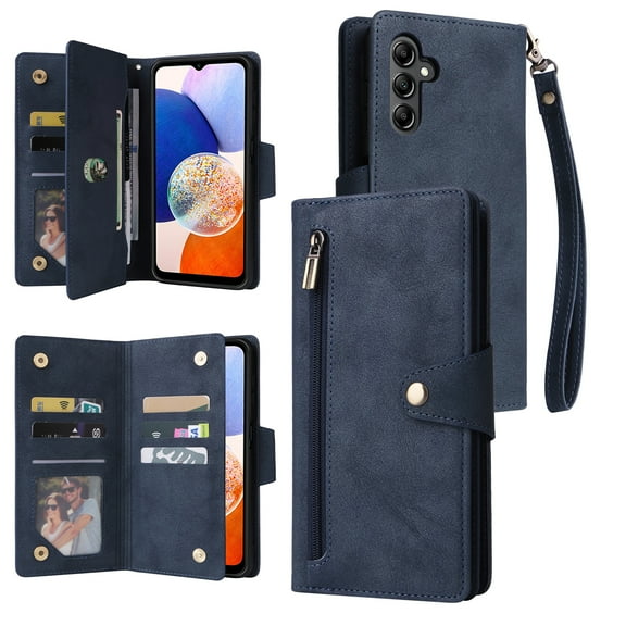 Dteck Case for Samsung Galaxy A25 5G,Magnetic Premium PU Leather Wallet Card Slots Case Zipper Flip Folio with Wrist Strap Kickstand Protective Cover for Galaxy A25,Blue