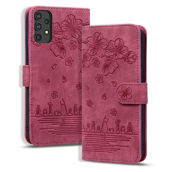 Dteck Case for Samsung Galaxy A32 5G 6.5 Inch,Drop Protection Magnetic Closure Folio Flip Holder Card Slots Embossed Leather Wallet Phone Case For Samsung Galaxy A32 5G,Red