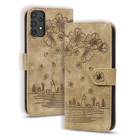 Dteck Case for Samsung Galaxy A32 5G 6.5 Inch,Drop Protection Magnetic Closure Folio Flip Holder Card Slots Embossed Leather Wallet Phone Case For Samsung Galaxy A32 5G,Brown