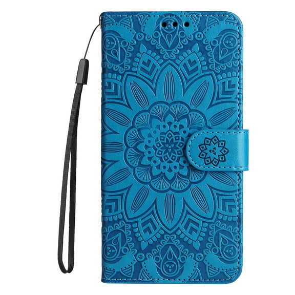 Dteck Case for Samsung Galaxy A33 5G,Shockproof Embossed Pattern Leather Magnetic Closure Folio Flip Kickstand Card Slots Wallet Phone Cover with Wrist Strap,Blue