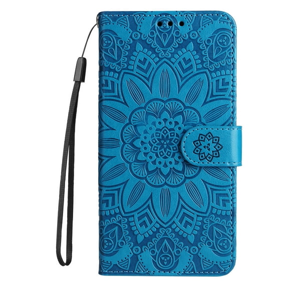 Dteck Case for Samsung Galaxy A33 5G,Shockproof Embossed Pattern Leather Magnetic Closure Folio Flip Kickstand Card Slots Wallet Phone Cover with Wrist Strap,Blue