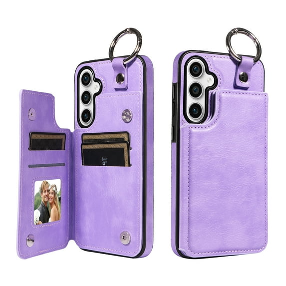 Dteck Case for Samsung Galaxy A34 5G,Magnetic Clasp Luxury PU Leather Card Slots Stand Durable Shockproof Case Back Wallet Flip Cover with Ring Buckle Cover for Galaxy A34 5G,Purple