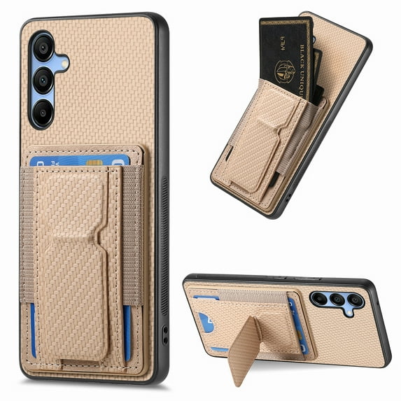 Dteck Case for Samsung Galaxy A34 5G,Shockproof Carbon Fibre Pattern Leather Case Card Slots Wallet Folding Bracket Stand Cover for Galaxy A34 5G,Khaki