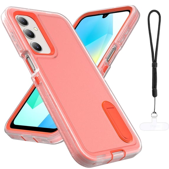 Dteck Case for Samsung Galaxy A36 5G with Built-in Kickstand, Heavy Duty Rugged Shockproof Protective Phone Cover with Lanyard Strap & Phone Tether Tab,Orange