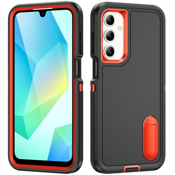 Dteck Case for Samsung Galaxy A36 5G,Shockproof 3-Layer Protection Case Built-in Kickstand Military Grade Protective Cover for Galaxy A36 5G, Black+Orange