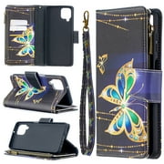 Dteck Case for Samsung Galaxy A42 5G 6.6-inch,Magnetic Patterned Leather Zipper Card Holder Wallet Flip Case Kickstand Shockproof with Hand Strap Cover ,Big Butterfly