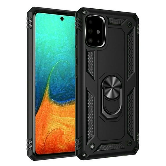 Dteck Case For Samsung Galaxy A51 4G 6.5 inch, Shockproof Rubber Armor Case Hybrid Rugged Hard PC Back Phone Ring Kickstand Cover,without Screen Protector ,Black