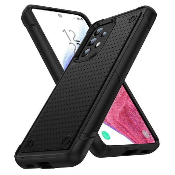 Dteck Case for Samsung Galaxy A53 5G,Dual Layer Protective Heavy Duty Cover Shockproof Rugged with Non Slip Textured Back Military Protection Bumper Tough Case,Black