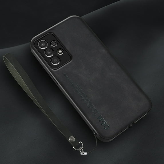 Dteck Case for Samsung Galaxy A53 5G, Elegant Premium Leather Slim Fit Shockproof Wrist Strap Magnetic Work with Car Mount Holder Protective Case for Samsung A53 5G, Black