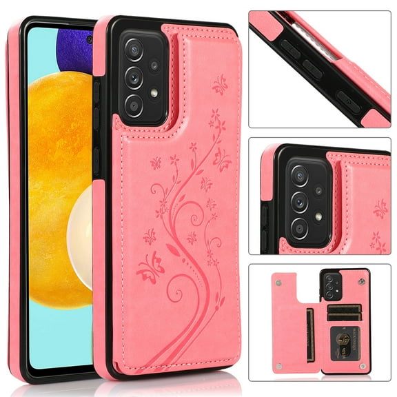 Dteck Case for Samsung Galaxy A53 5G, Luxury PU Leather Flip Case Magnetic Card Slots Stand Function Embossed Floral Patterned Flower Durable Soft TPU Back Wallet Cover, Pink