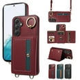 thumbnail image 1 of Dteck Case for Samsung Galaxy A54 5G Wallet Case, Crossbody Card Holder Purse with Lanyard for Women, 360° Ring Kickstand Magnetic Flip Leather Cover for Galaxy A54 5G,Red, 1 of 11