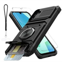 Dteck Case for Samsung Galaxy A56 5G with HD Screen Protector & Card Holder & Finger Ring Holder Kickstand,Full Body Rugged Shockproof Protective Phone Cover with Lanyard Strap,Black