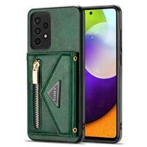 Dteck Case For Samsung Galaxy A72 6.7-inch,Luxury Leather Zipper Card Holder Wallet Cross Body Bag Back Galaxy A72 Case Hybrid Rubber Kickstand Cover with Shoulder Strap,Green
